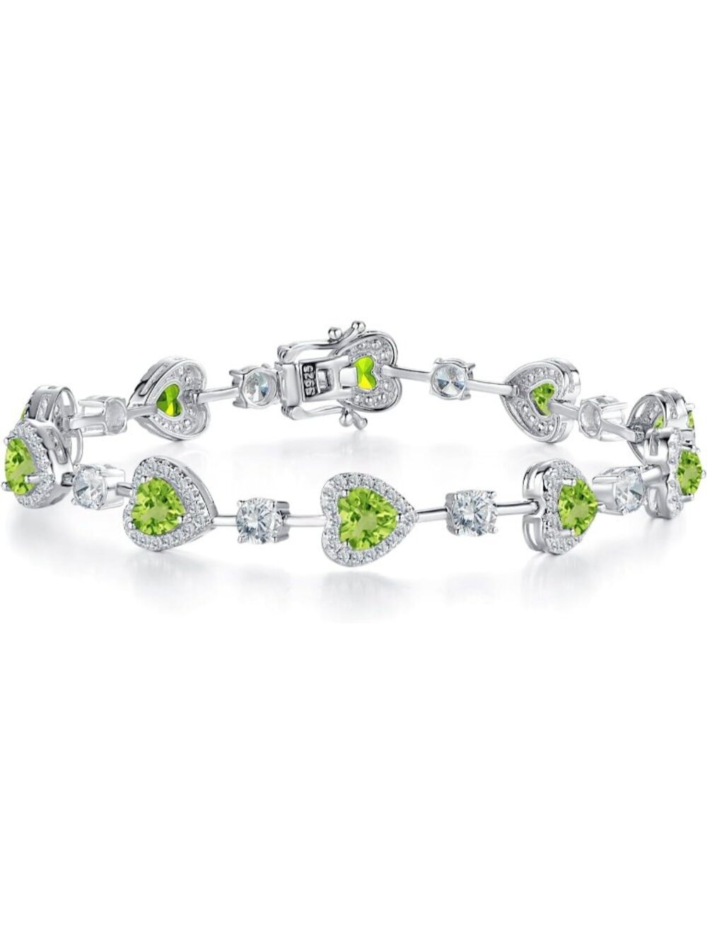 Women's Peridot Silver Gemstone Heart Bracelet Luxury Fashion Fine Jewelry